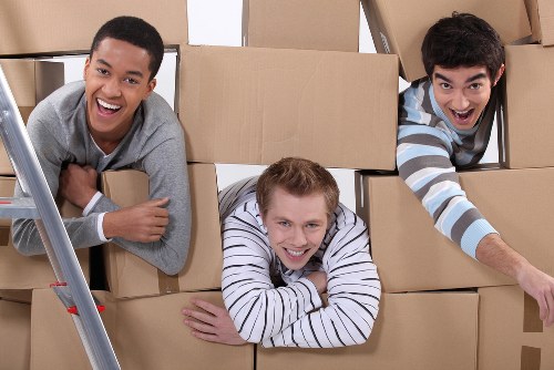 Professional office moving equipment and packed crates