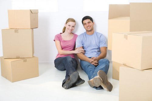 Packed boxes and furniture prepared for storage in Harringay
