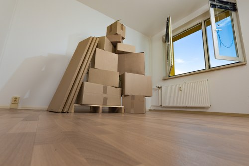Organised storage boxes and furniture in mobile storage
