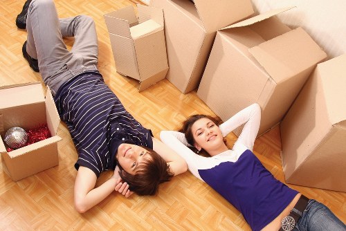 Labelled moving boxes ready for transport from a Harringay property
